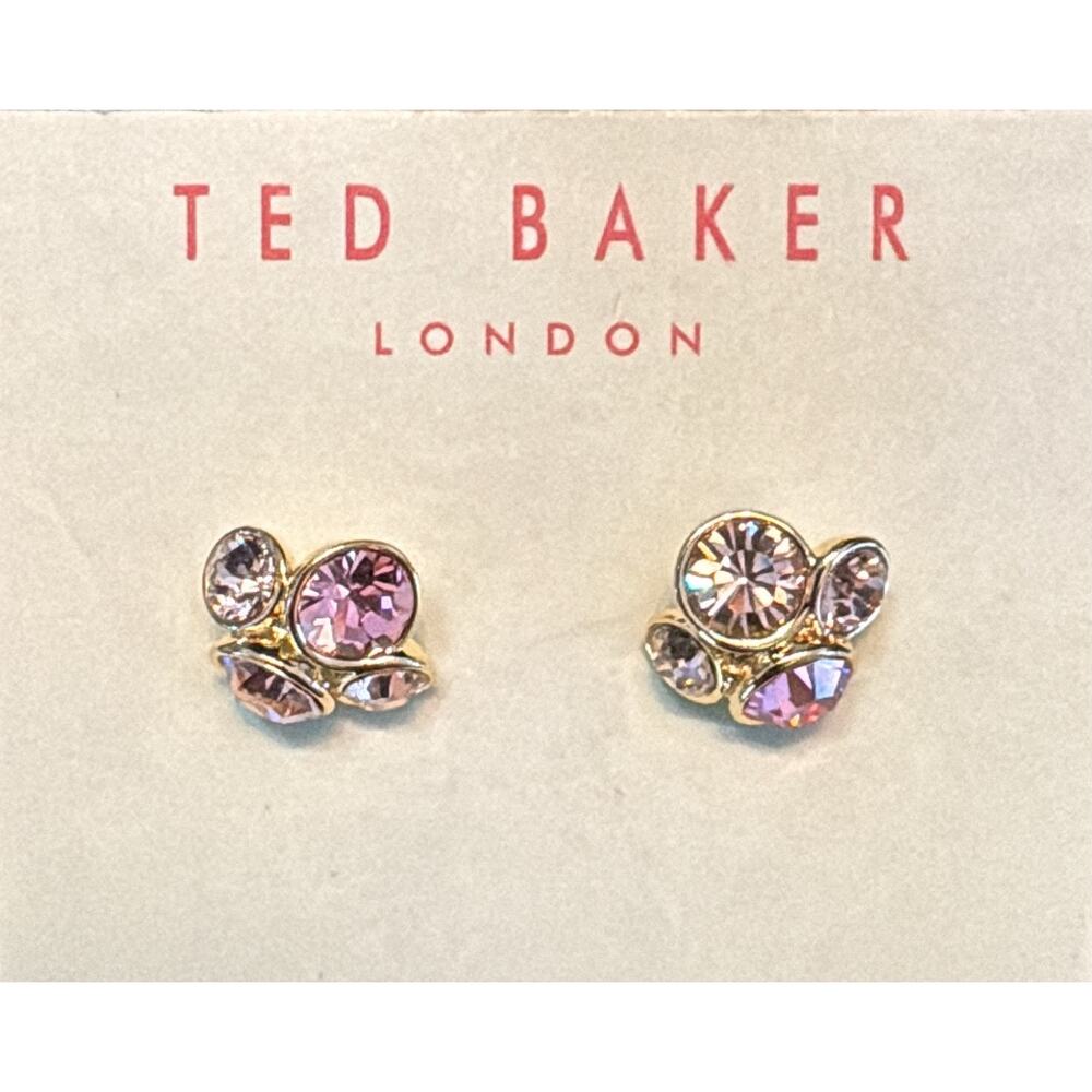 Ted Baker London Gold Pink Crystal Cluster Stud Earrings NWT - Picture 2 of 4